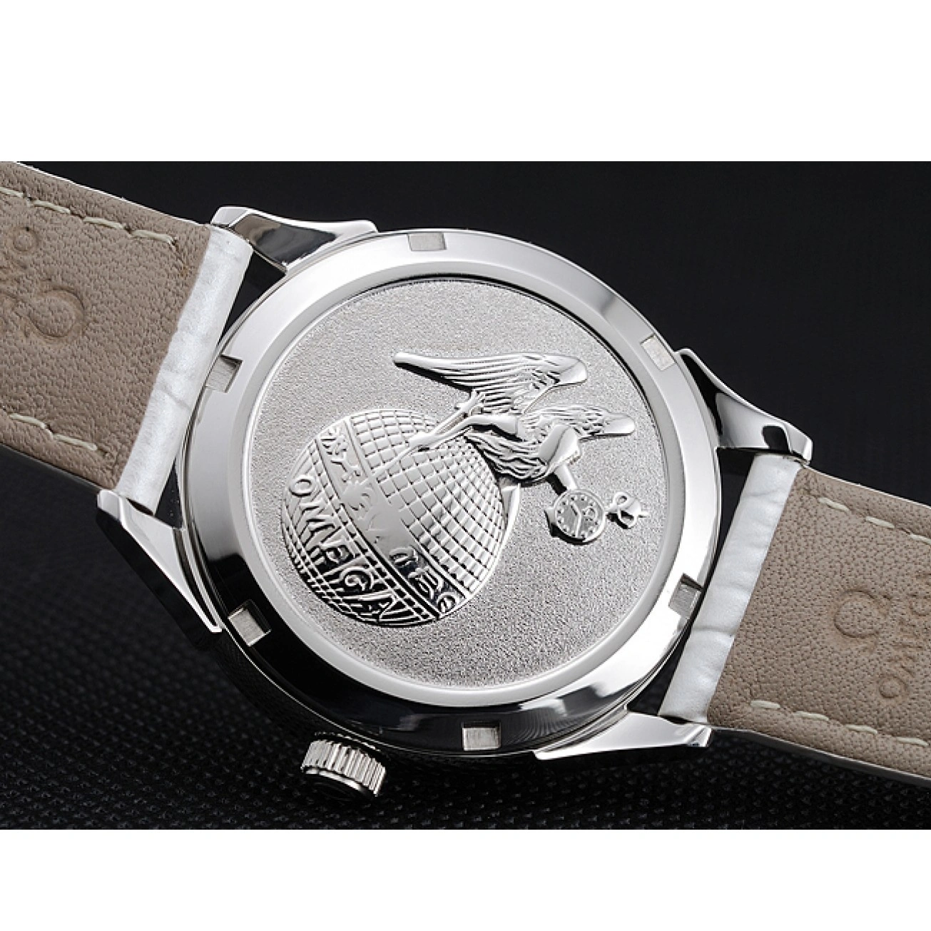 1013 Omega DeVille Prestige White Dial Silver Diamond Case White Leather Bracelet 1454119